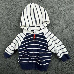 Gymboree 0-3 Months Hoodie Jacket Striped Zip Navy Blue White 0 3 M